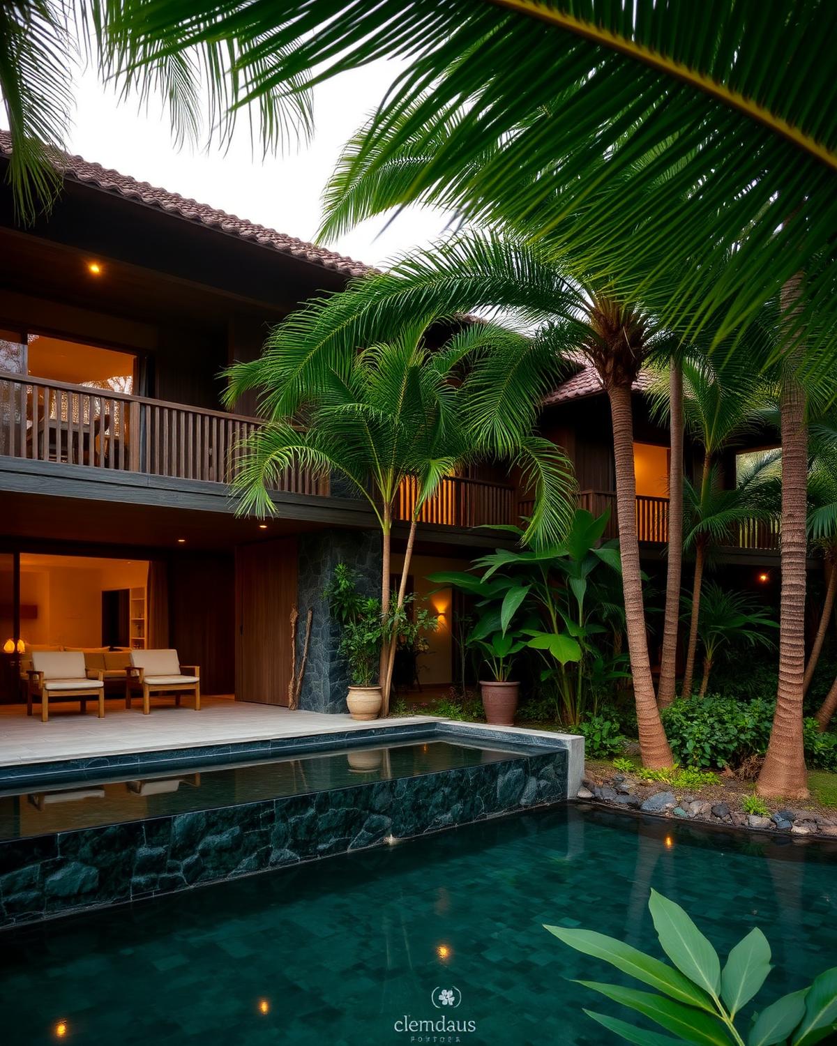 Velvet Stay & Dine villa exterior with palms