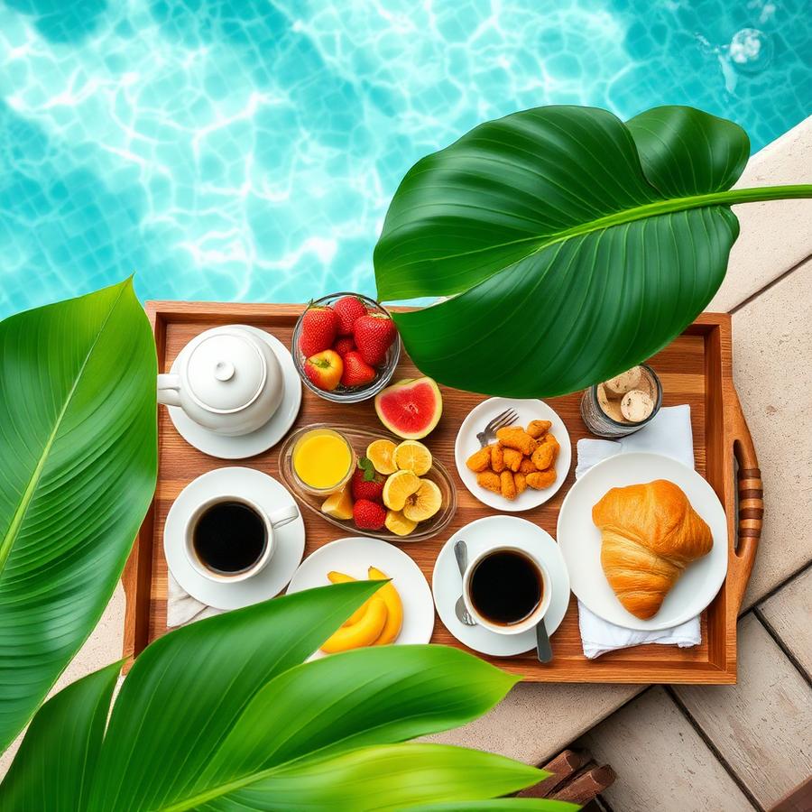 Breakfast tray by the pool